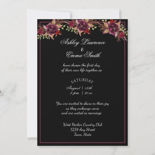 Invitation Elégant Rose Gold Frame Mariage (Dos)