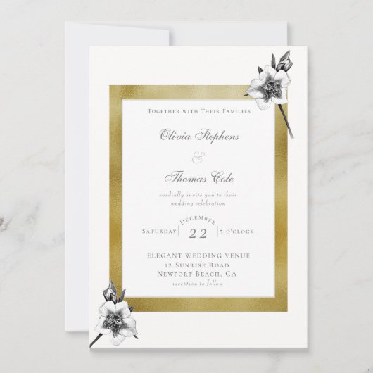 Invitation Élégant Rose Gold Frame Script Mariage de Noël (Devant)