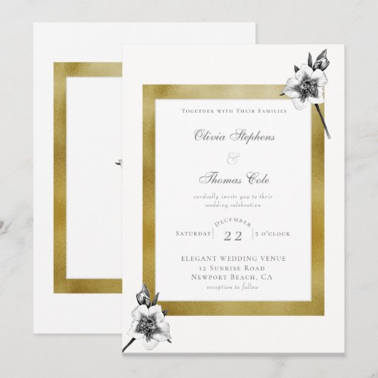 Invitation Élégant Rose Gold Frame Script Mariage de Noël (Devant / Derrière)