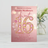 Invitation Elégant Rose Gold Gemstone Sweet 16 Anniversaire (Debout devant)