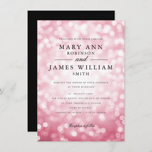 Invitation Élégant Rose Gold Glam Lights Mariage (Devant / Derrière)