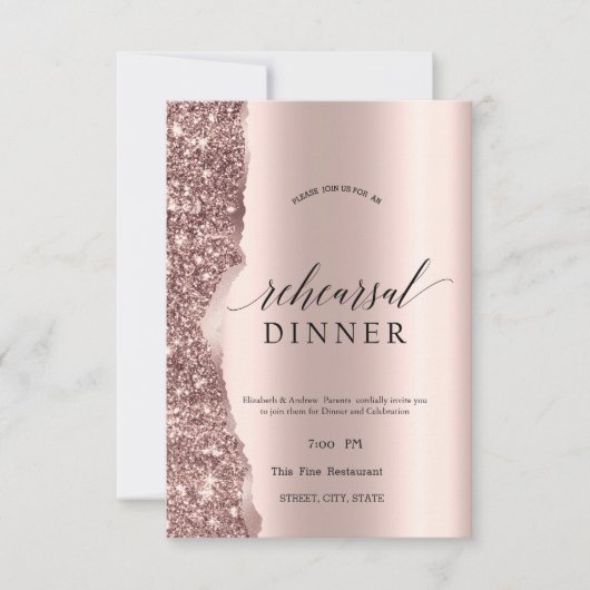 Invitation Elegant Rose Gold Glitter Script  (Devant)