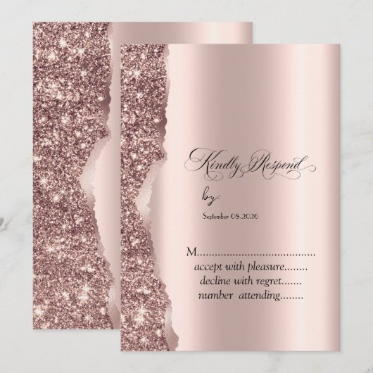 Invitation Elegant Rose Gold Glitter Script (Devant / Derrière)