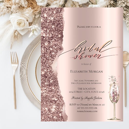 Invitation Elegant Rose Gold Glitter Script Champagne