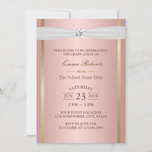 Invitation Élégant Rose Gold Ivory Ribbon (Devant)