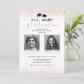 Invitation Élégant Rose Gold Joint Graduation Photo (Debout devant)