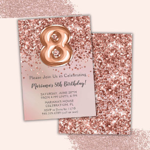Invitation Élégant Rose Gold Kids Girl 8e anniversaire fête I