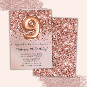 Invitation Élégant Rose Gold Kids Girl 9e anniversaire fête I