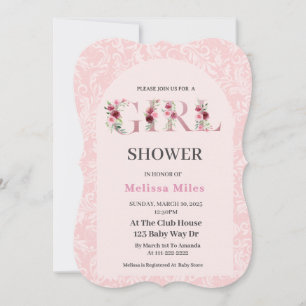 Invitation Élégant Rose Gold lettres florales Baby shower fil