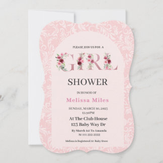 Invitation Élégant Rose Gold lettres florales Baby shower fil