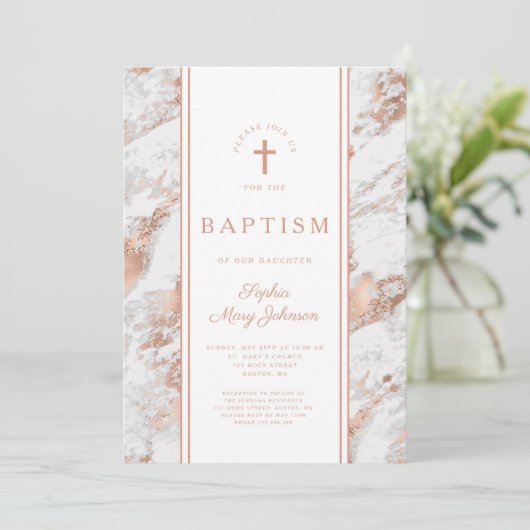 Invitation Élégant Rose Gold & Marbre blanc Virtual Mariage I (Debout devant)