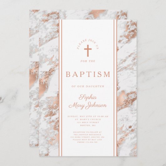 Invitation Élégant Rose Gold & Marbre blanc Virtual Mariage I (Devant / Derrière)