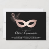 Invitation Elégant Rose Gold Masquerade thème Quinceanera (Devant)