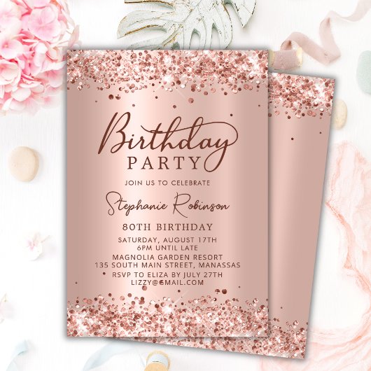 Invitation Elégant Rose Gold Metal Foil Parties scintillant 8