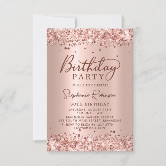 Invitation Elégant Rose Gold Metal Foil Parties scintillant 8 (Devant)