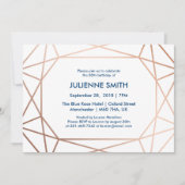 Invitation Elégant Rose Gold & Navy Blue Geometry Anniversair (Devant)