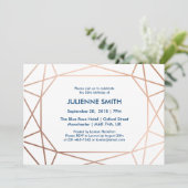 Invitation Elégant Rose Gold & Navy Blue Geometry Anniversair (Debout devant)