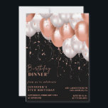 Invitation Élégant Rose gold noir Dîner 97e anniversaire<br><div class="desc">Cartons d'invitation 97e anniversaire Noir Rose gold Ballons roses</div>