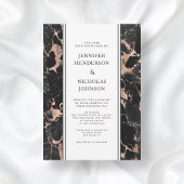 Invitation Elégant Rose Gold Noir Marbre Noir Mariage