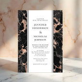 Invitation Elégant Rose Gold Noir Marbre Noir Mariage