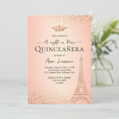 Invitation Elégant Rose Gold Paris Night Theme Quinceanera (Debout devant)