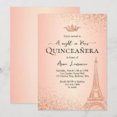 Invitation Elégant Rose Gold Paris Night Theme Quinceanera (Devant / Derrière)