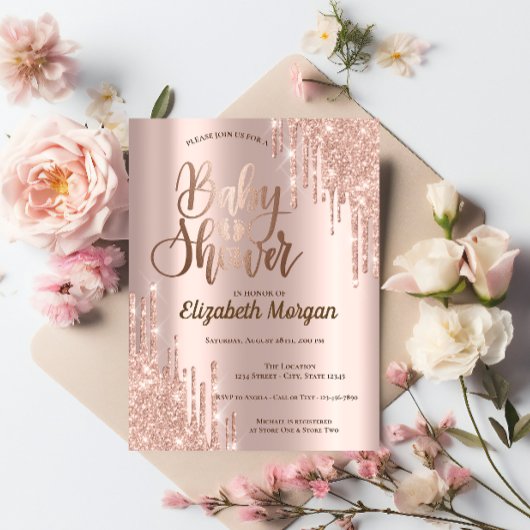 Invitation Élégant Rose Gold Parties scintillant Baby showe