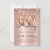 Invitation Elégant Rose Gold Parties scintillant Balloon 60e  (Devant)