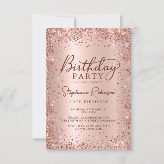 Invitation Elégant Rose Gold Parties scintillant métallique 1 (Devant)