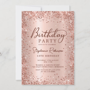 Invitation Elégant Rose Gold Parties scintillant métallique 1