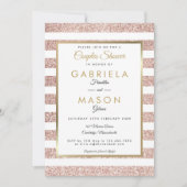 Invitation Elégant Rose Gold Parties scintillant Stripe Coupl (Devant)