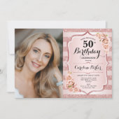 Invitation Elégant Rose Gold Pink Photo 50e anniversaire (Devant)