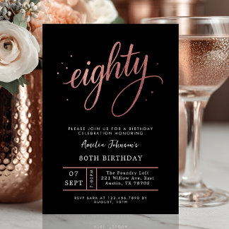 Invitation Élégant Rose Gold Quatre-Vingtième 80e Anniversair