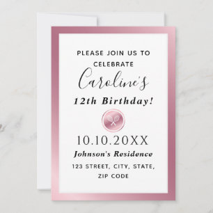 Invitation Élégant Rose Gold Rackets Girls Pink Party