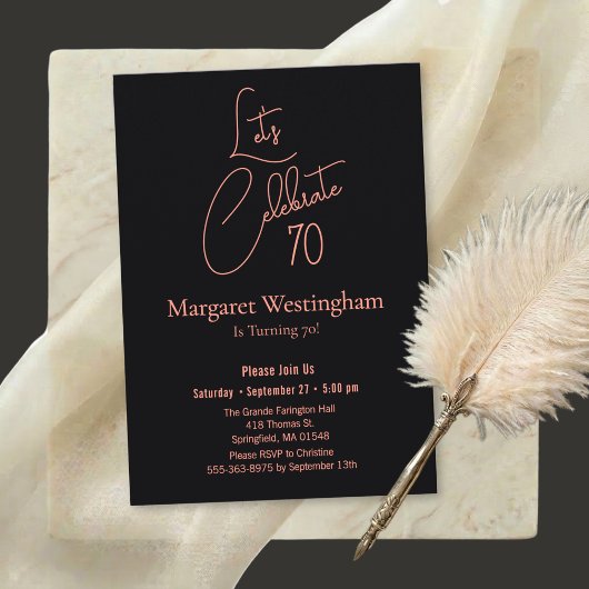 Invitation Elegant Rose Gold Script Typography 70th Birthday