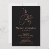Invitation Elegant Rose Gold Script Typography 70th Birthday (Devant)