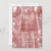 Invitation Elegant Rose Gold & Silver Balloon 18th Birthday (Devant)