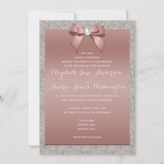 Invitation Élégant Rose Gold & Silver Parties scintillant Mar (Devant)