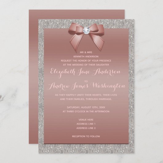 Invitation Élégant Rose Gold & Silver Parties scintillant Mar (Devant / Derrière)