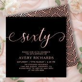 Invitation Elégant Rose Gold Soixante Script Black 60e annive