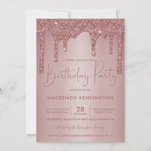 Invitation Elégant Rose Gold Sparkle Parties scintillant Driv (Devant)
