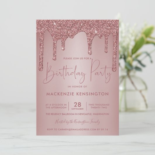 Invitation Elégant Rose Gold Sparkle Parties scintillant Driv (Debout devant)