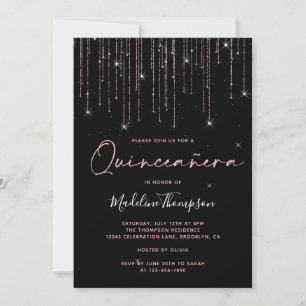 Invitation Élégant Rose Gold Sparkling Quinceanera