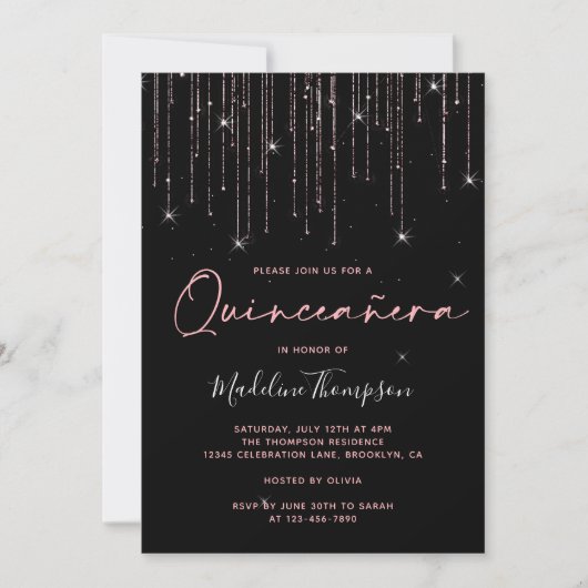 Invitation Élégant Rose Gold Sparkling Quinceanera (Devant)