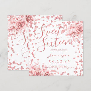 Invitation Élégant Rose Gold Sweet 16 Parties scintillant Con
