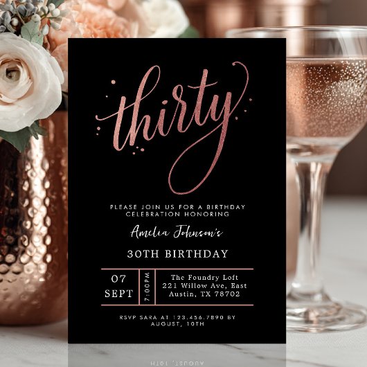 Invitation Elegant Rose Gold Thirtieth 30th Birthday