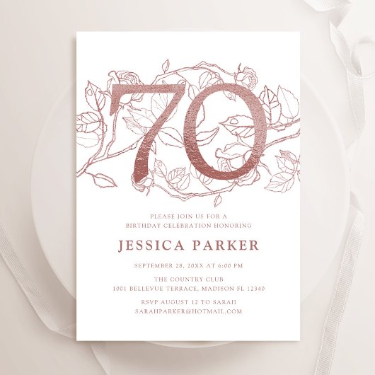Invitation Elégant Rose Gold White 70e anniversaire