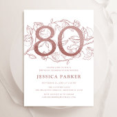 Invitation Elégant Rose Gold White 80e anniversaire