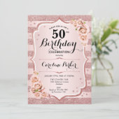 Invitation Elégant Rose Gold White Photo 50e anniversaire (Debout devant)