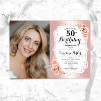 Elégant Rose Gold White Photo 50e anniversaire